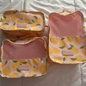 Poppy & Peonies Lemon Print Travel Bags - Pink and Yellow